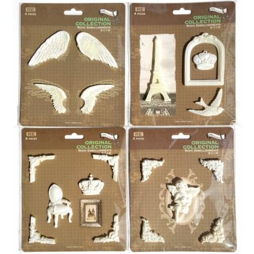 4 sets /lot) mix designs (birds,wing,frame,corner,angel) white resin shape scrapbooking embellishments