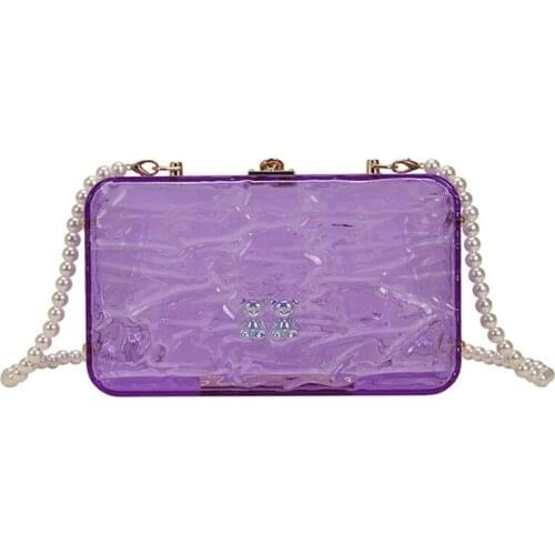 Acrylic Box Ladies Party Clutches Fashion Women Purses and Handbags Long Pearl Chain Designer Shoulder Bags Casual Beach Bag
