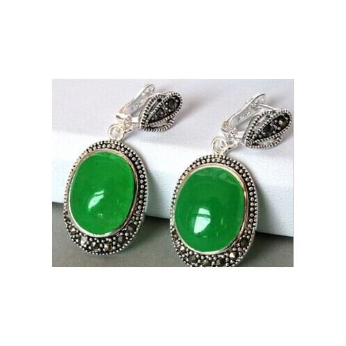 Brincos bohemian brincos boucle d'oreille earring Pendientes WOMENS MARCASITE GREEN STONE 925 DANGLE HOOK EARRING
