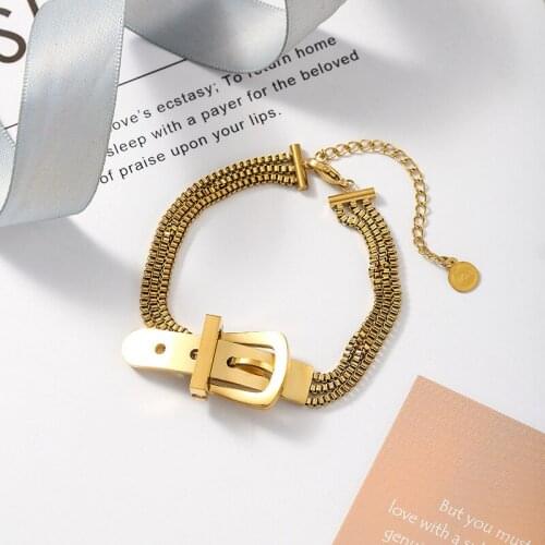 Stainless Steel Fastener Three Rows Link Bracelet Exaggeration Adjustable Gold Color Chain For Women Gift
