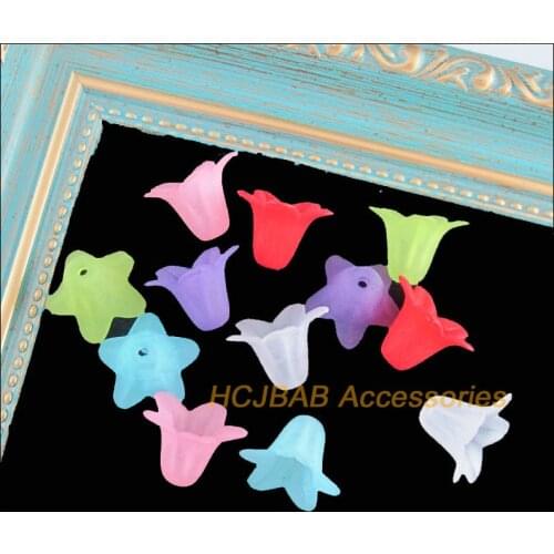 50Pcs Mixed Acrylic Plastic Horn Flower Spacer Beads End Caps Charms 12x17mm