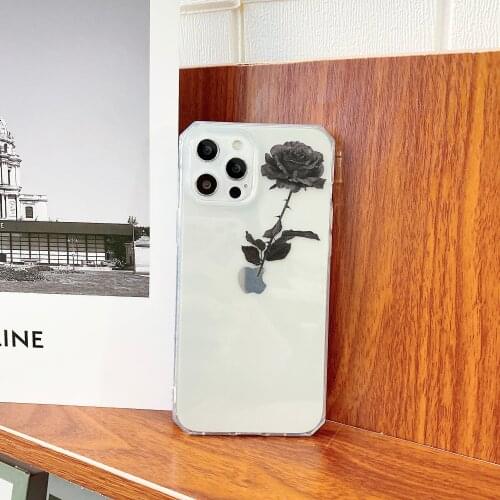 Black Rose Clear Case for iPhone 12 Pro Max XR 7 8 Plus Silicone Shockproof Floral Phone Cover for iPhone 11 XS X SE 2020 Cases