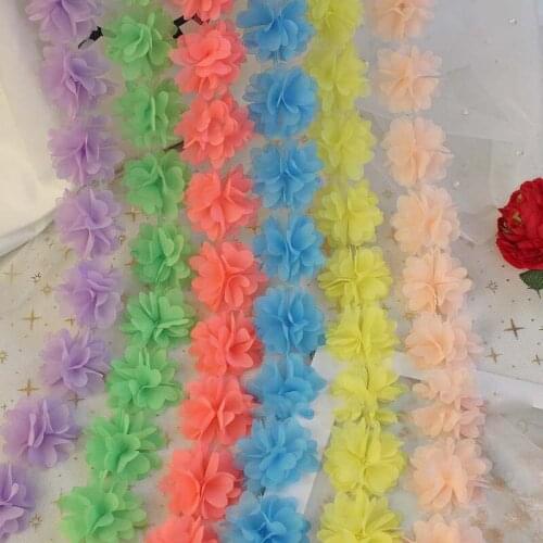 10Yds 6cm 3D Flower Chiffon Pink Polyester Lace Trim Knitting Wedding Embroidered Diy Handmade Patchwork Ribbon Sewing Supplies
