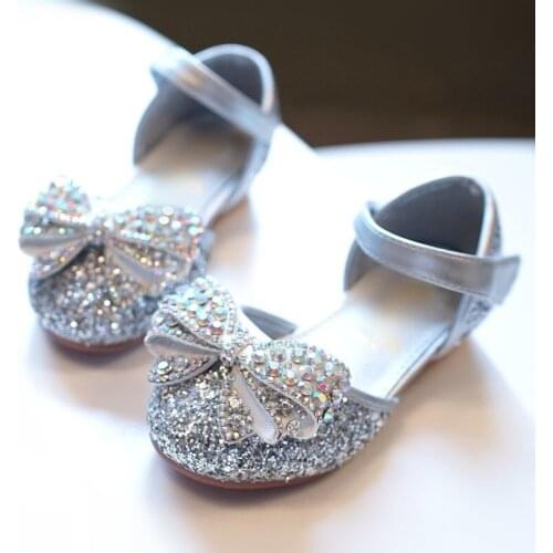 Autumn New Children Leather Shoes Casual Girls Princess Flat Heel Party Shoes Fashion Sequins Bow Pearl Kids Shoes For Girls