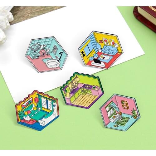 Design Home Enamel Pin Color creativity Kitchen Living room Bathroom Bedroom Dining room Brooches Lapel pin Badge Jewelry Gift