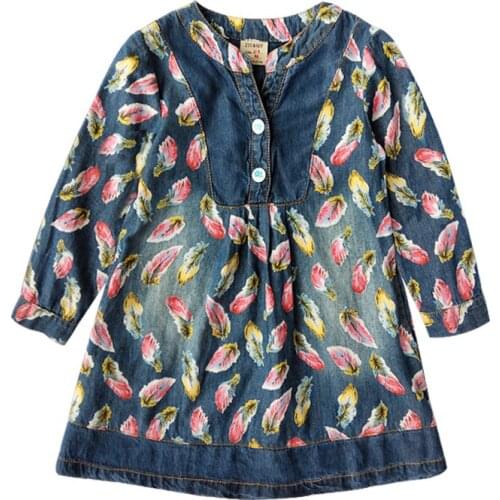 Spring Autumn Girl Dress Long Sleeve Girls Denim Dresses Casual Denim Dress For Girls New Kid Clothes Childrens Clothing 2-9 Y