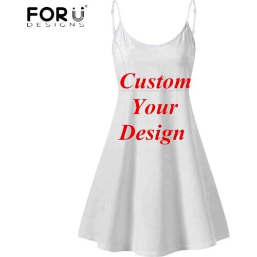 FORUDESIGNS Customized Images/Logo/Name Fashion Women Sleevesless Adjustable Strappy Summer Beach Swing Dress Ladies Vestidos