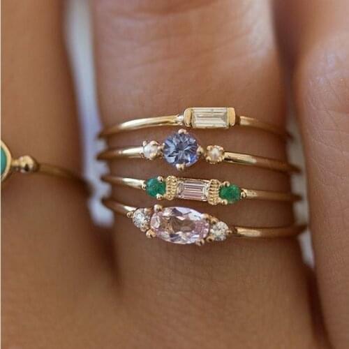 2021 Hot 4 Pcs/set Simple Bohemian Zircon Ring Set For Women Vintage Gold Color Boho Female Jewelry Birthday Party Gifts