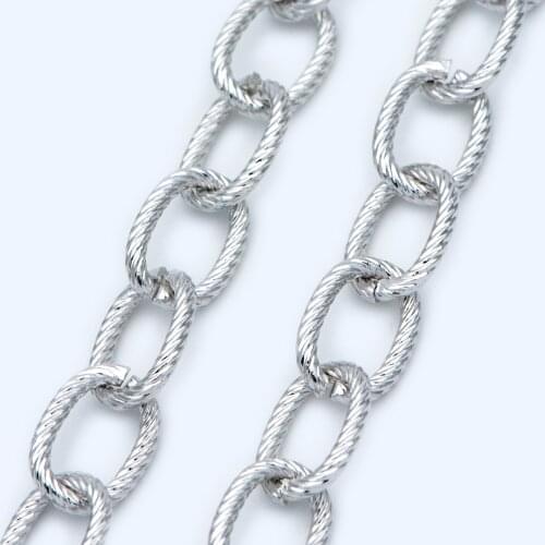 Silver tone Chunky Cable Chains, Oval Link Size 10x15mm, White K plated Iron, For Necklaces Bracelets DIY Jewelry Making