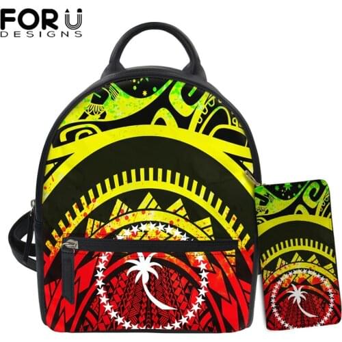 FORUDESIGNS 2021 Hot Sell Backpacks for Ladies Chuuk With Polynesian Maui Tattoo Pattern Pu Shoulder Bags And Purse 2Pcs Bolsa