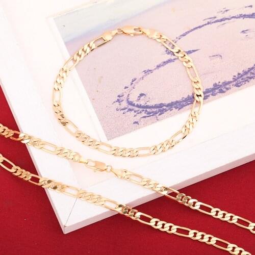 Hot Fashion Gold Color Jewelry Men Necklace Set Wholesale Trendy Figaro Chain Necklace Bracelet Set
