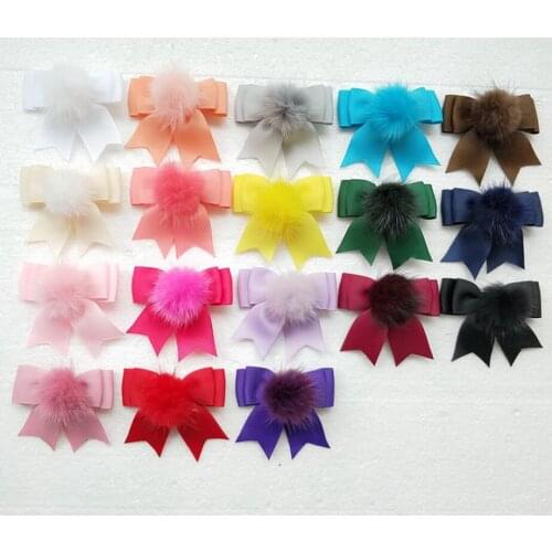 Fur Pompon Ball Hair Bowknot accessories for Women Girl Pompom Bobbles Hair ties Ponytail Holders Headwear 1pair GR103