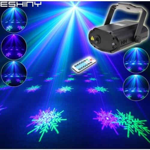 ESHINY Remote MINI Blue Green Laser 6 snowflake Patterns Projector DJ Dance Disco Bar Family Party Xmas Stage Light Show T174D4