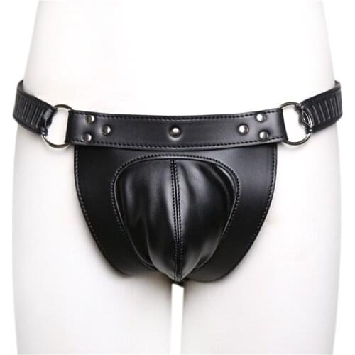 Mens Sexy Underwear Erotic Penis Bondage Panties Genuine Leather Fetish Sissy Chastity Panties Porno Lingerie for nighclub wear