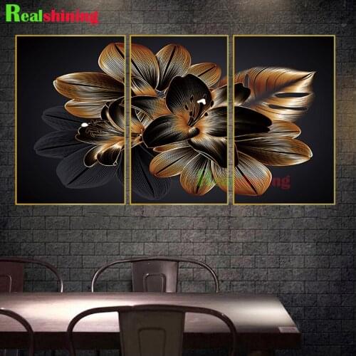 Nordic golden abstract lily flower DIY Diamond Painting diamond Embroidery 5d mosaic Diamond cross stitch 3pcs decoracion N1618