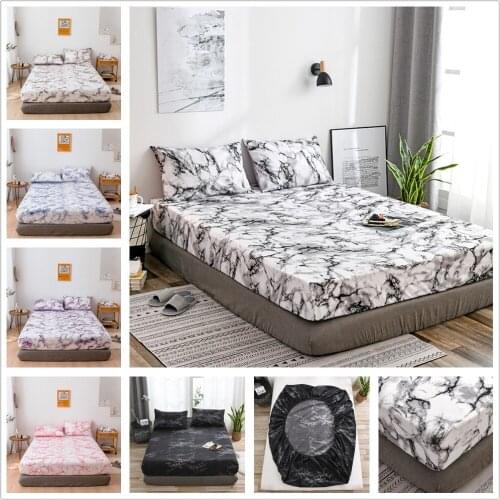 Marble Pattern Fitted Sheet Mattress Cover Bedroom Decorations Quilting 1 Piece Polyester Fabric Hottest Hotel Hospital Use