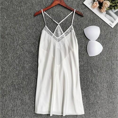 Nightgown sexy lace big backless female summer white suspenders nightdress beauty back dress party skirt Tempting night Kleid