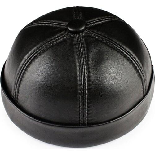 2020 New Chinese-Style Round Real Leather Hat Unisex Snapback Couple Caps Flanging Solid Color Fashion Mens Hats Hat