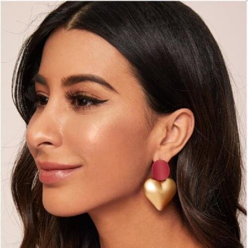 New HOT Candy Color Acrylic Heart Dangle Earrings For Women Charm Metal Statement Big Earring Female Jewelry Gift Party