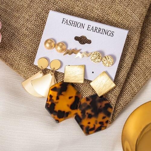 PAXAM Bohemian Acrylic Big Earrings For Women Set Vintage Dangle Drop Metal Earrings Gold Colour Earrings 2021 Brincos Jewelry