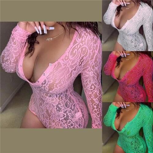 Sexy Lace Nightgown Onesies Pijamas Transparent Sleeveless Women Pajamas Jumpsuit Hollow Out Lace Bodysuit Sleepwear Underwear