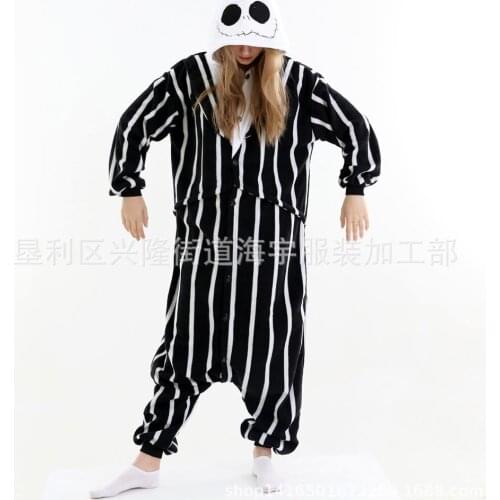 Jack Skellington pajamas Men cartoon Skull Halloween Coaplay Costume women Jumpsuit Adult Loose Sets winter Cotton Pajama