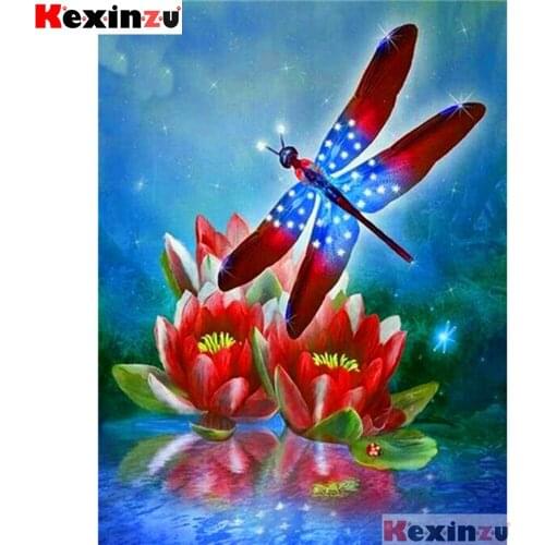 Full Square/Round Diamond Painting-Red dragonfly flower-Embroidery Cross Stitch Diamond Mosaic Full Picture Of Rhinestone Decor