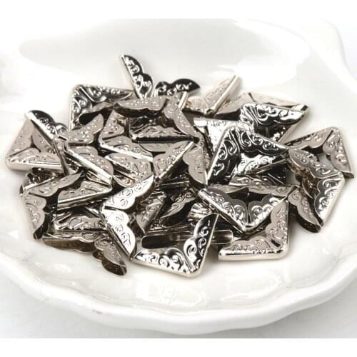 Silver Metal Book Corner Trilateral Albums Menus Folders Flower Printed Protectors Decor Supplies 40pcs 14x14x2mm