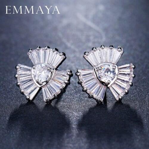 EMMAYA Fashion Famous Brand Ladies CZ Jewelry Full Paved Cubic Zirconia Stone Flower Shape Stud Earrings For Women