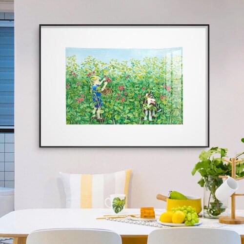 Nordic Pastoral style Little Girl Dog Canvas Posters Prints Marble Wall Art Painting Decorative Pictures Modern Room Home Decor