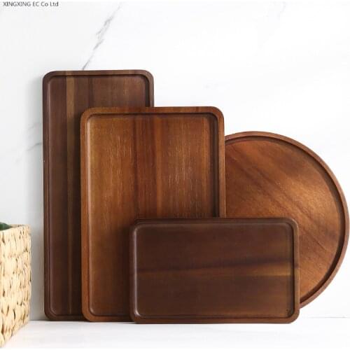Solid Wood Tray Household Rectangular Dinner Plate Living Room Coffee Table Tea Tray Wooden Storage Tray Restaurant Service Tray