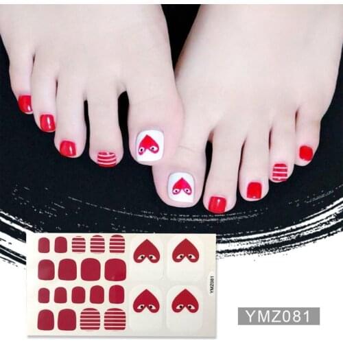 22tips/sheet Toe Nail Stickers Waterproof Fashion Toe Nail Wraps Nail Art Full Cover Adhesive Foil Stickers Manicure Decals