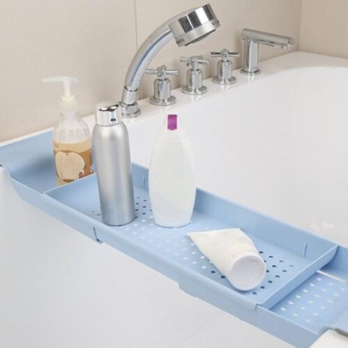 Retractable Bathtub Storage Rack Bath Tray Shelf Plastic Scalable Drain Rack Multi-function Towel Organizer Shelf Bathroom Tools