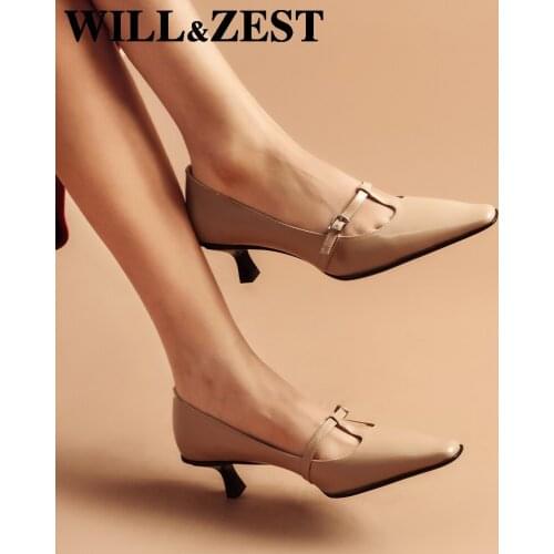 Will&Zest Woman Sexy High Heels Shoes Leather Strappy Heeled Mary Jane Autumn Office Nude Pink Sandals Lady 2020 Wedding Dress