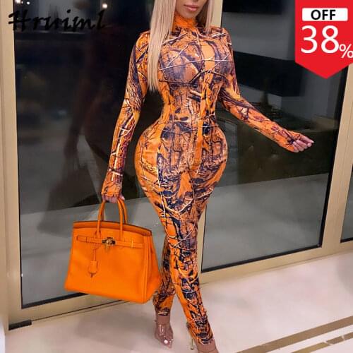 Bodycon Jumpsuit Long Sleeve Printing Jump Suits for Women Fashion New Arrival Skinny Sexy Clubwear 2020 Women Jumpsuit