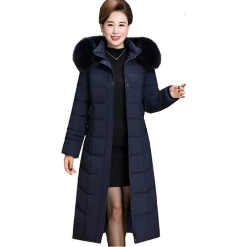 Middle-aged ladies Down cotton Jacket Winter Coat Windproof Warm Thick Women Long Overcoat Plus size Parka Slim Hooded Coats 6XL