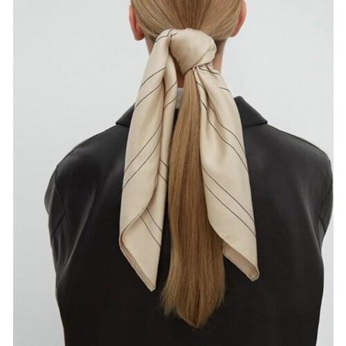 Women 57cm Fashion Silk Square Scarf Ladies Embroidered Headband Scarves 2021 New