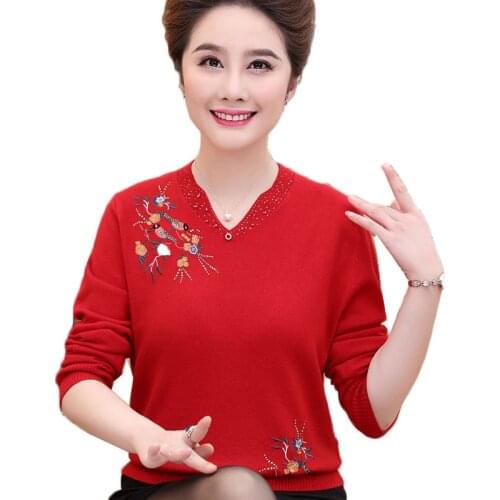 Womens Sweater And Pullovers Autumn Middle-aged Mothers Bottoming Shirt Large Size Knitwear Elegant Jumper Femme 5XL W2222
