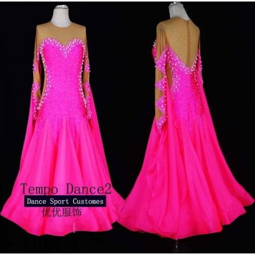 Womens Dance Dress Rhinestone Sequin Fringe Flapper Party Dress For Salsa Ballroom Dancing Pink Outfits