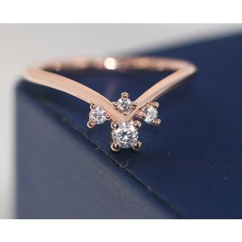 V Shape Rings For Women Simple Unique Small Zircon 3 Color Daily Birthday Gifts Finger Ring Fashion Jewelry R913