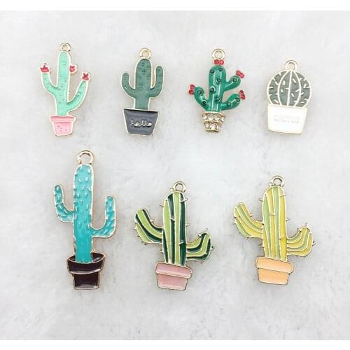 10 pcs/lot Plant Potted Cactus Enamel Charms Fit Oil Drop Metal Charms Pendant Earring Bracelet Jewelry DIY Accessories YZ194