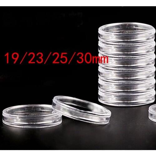 10pcs/pack Diameter 19/23/25/30mm Round Transparent Coin Capsules Crafts Containers Storage/Collection Boxes Holders