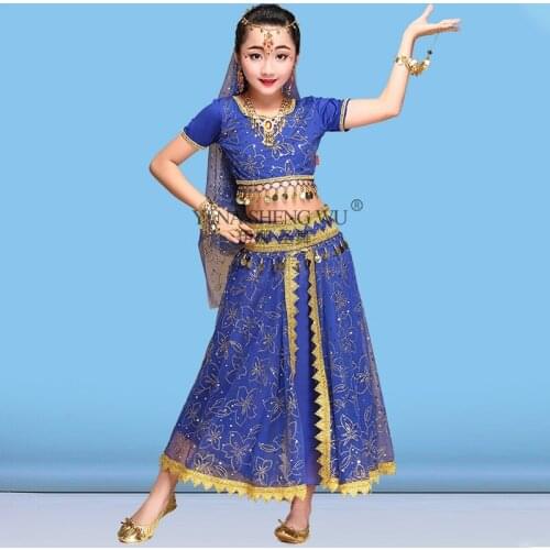 2/3/5/8pcs Set Children Indian Dance Clothes Girl Belly Dance Practice Costume Stage Performance Costume Bollywood Dance Suit