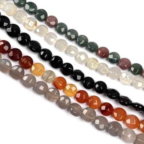 25pcs/lot Natural Agates Stone Beads Section Oblate Loose Beads For Women Making Necklaces Bracelets Length 20cm Size 8x8x5mm