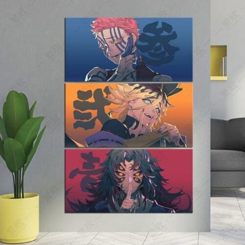 3 Piece Demon Slayer Anime Poster Kokushibou&Akaza&Douma Canvas Wall Art Schilderen Voor Home Decor