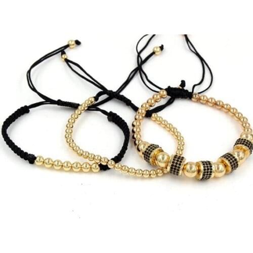 4mm 3PCS/Lot ujh4 gold silver Copper cz zircon cubic zirconia elastic ball bead crown Punk Macrame Charm Bracelet Bangles