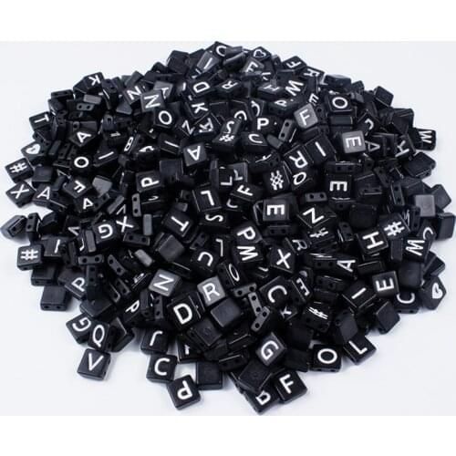50-200Pcs 4x9mm Acrylic Letter Beads Double Holes Flat Square Black White Alphabet Spacers Beads Jewelry Bracelet Accessories