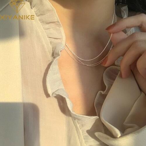 XIYANIKE 925 Sterling Silver Three-layer Small Round Bead Clavicle Chain Necklace Female French Temperament Sweet Jewelry Party