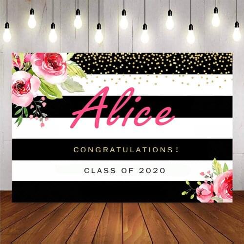 Class fo 2020 backdrop for prom party decoration supplies congratulations photo background customize black and white stripe