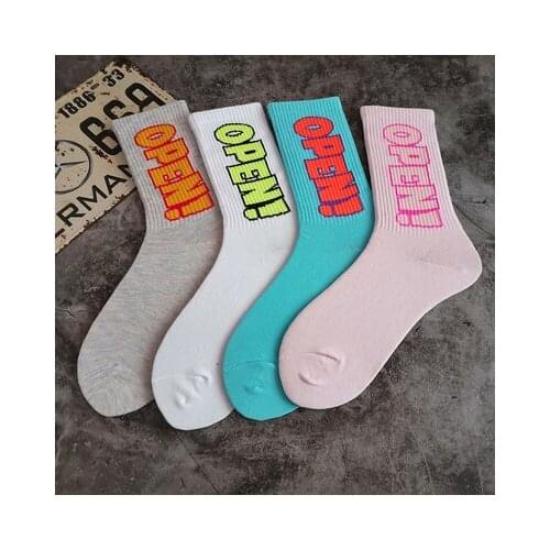 Crew Street Word Fashion Cotton Socks Pure Cotton Open Chao Young City Town Abad Urban Ins Colored Chromatic Green Pink Sky Blue